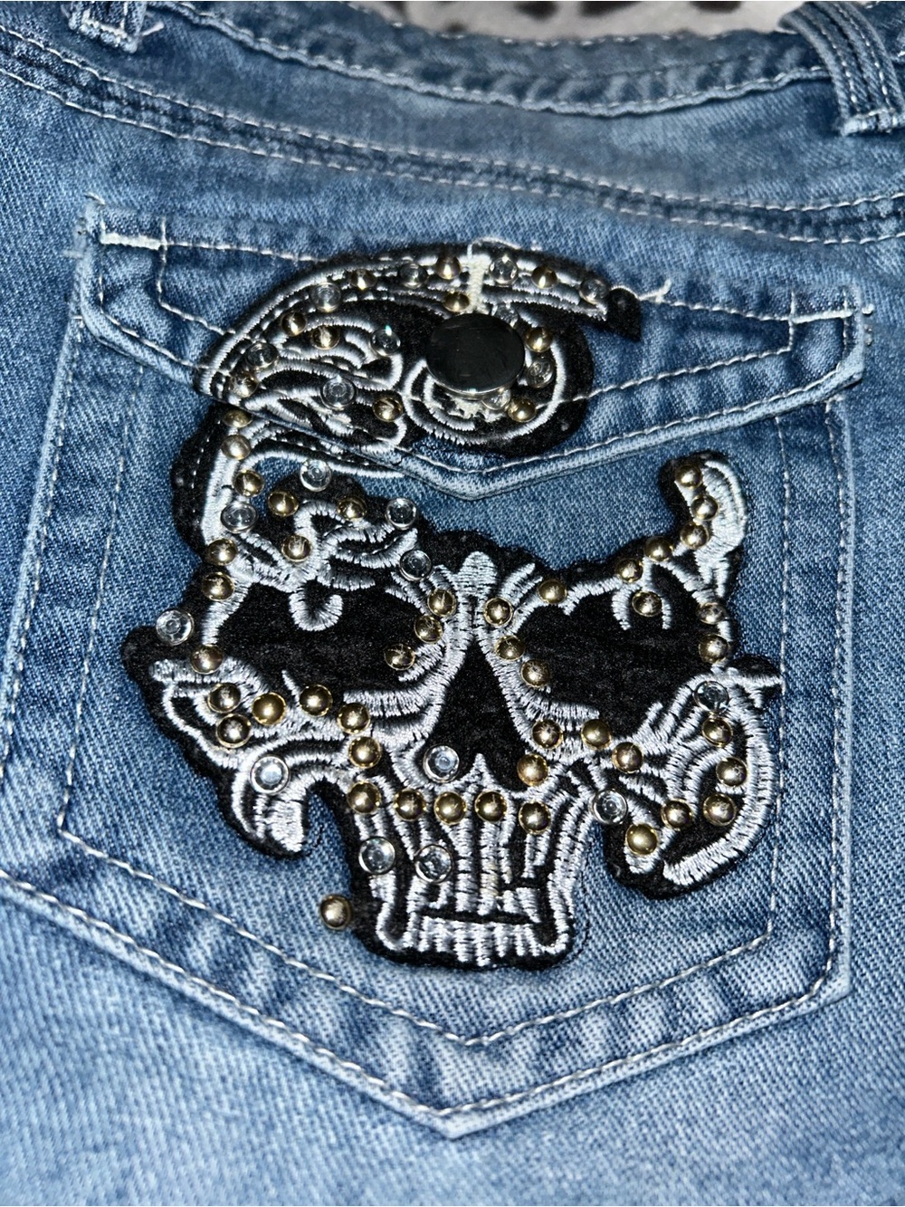 Stud-Trim Light Blue Denim Jean Shorts for Women